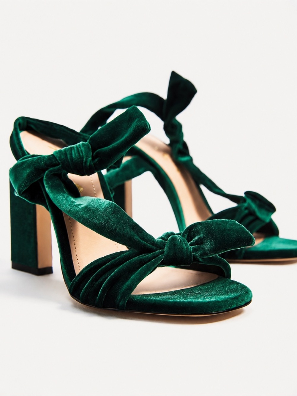 ZARA TRF Emerald Green Velvet Bow Lace-Up Heels Size 39